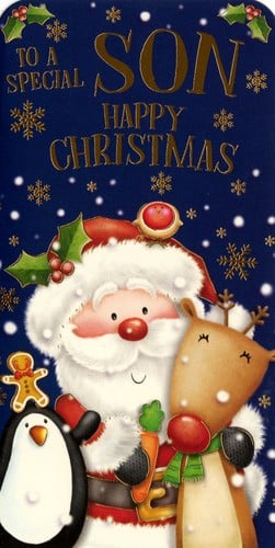 a christmas card that says to a special son happy christmas