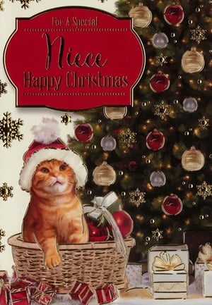 a christmas card for a special niece with a cat in a basket