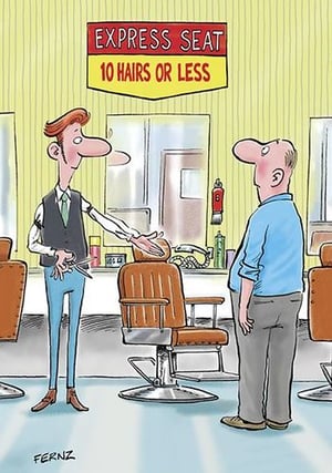 a cartoon of a man getting his hair cut at a barber shop .