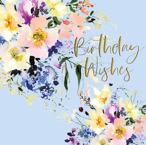 A birthday card with flowers and the words "birthday wishes."