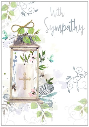 a card that says with sympathy on it