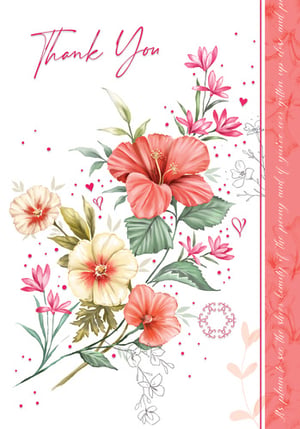 A thank-you card with flowers on it.