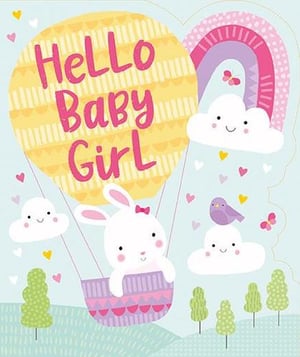a bunny is flying in a hot air balloon with a rainbow and clouds .