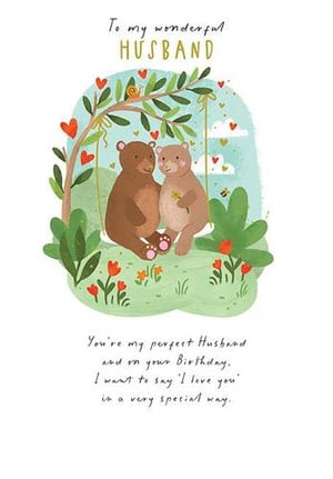 two bears are sitting on a swing under a tree .