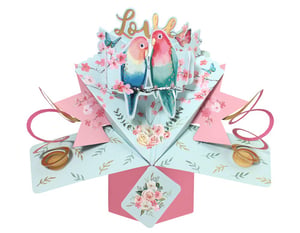 a card with two birds and the word love on it