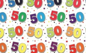 a seamless pattern of colorful numbers 50 with stars in the background