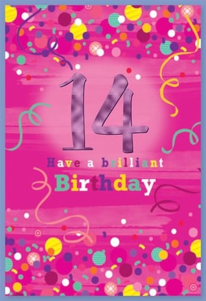 A pink birthday card with the number 14 on it.