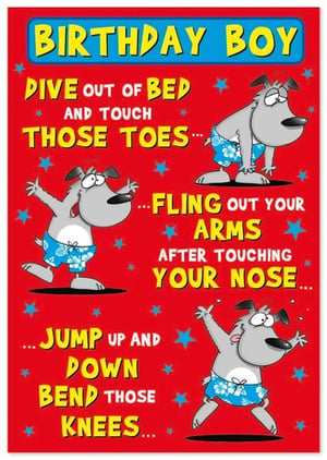 a birthday boy card with a cartoon dog on it