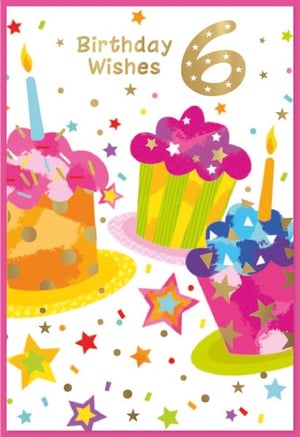 a birthday card with cupcakes and the number 6 on it