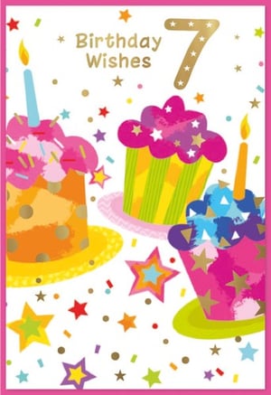 a birthday card with cupcakes and the number 7 on it