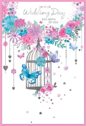 a wedding day card with flowers and butterflies on it