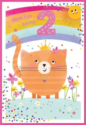 a birthday card for a little girl with a cat wearing a crown .