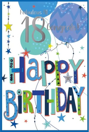 a 18th birthday card with balloons and stars