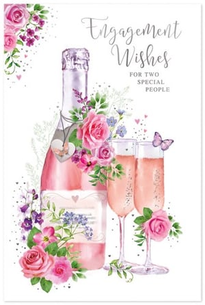 engagement wishes for two special people with a bottle of champagne and two glasses of champagne