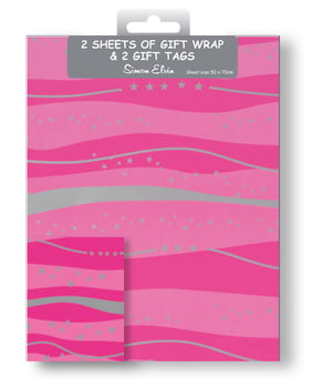 2 sheets of gift wrap and 2 gift tags by simon evian