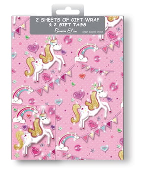 a package of 2 sheets of gift wrap and 2 gift tags