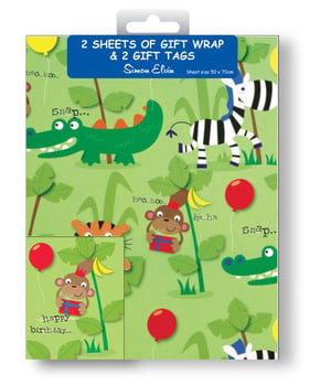 a package of 2 sheets of gift wrap and 2 gift tags