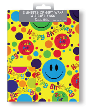 a package of 2 sheets of gift wrap and 2 gift tags