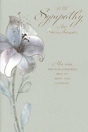 A sympathy card that says "Sorry for your loss. May you find comfort in knowing that many others care."