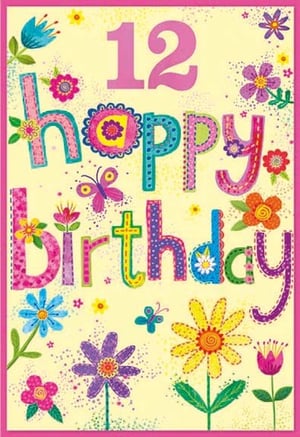 a happy birthday card for a young girl with flowers and butterflies .