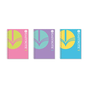 three easynote spiral notebooks in different colors