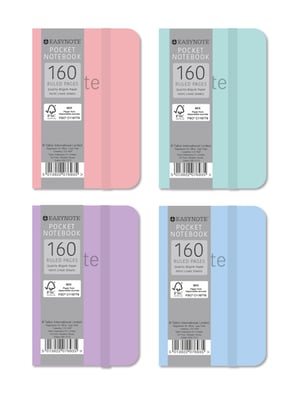 four different colored easynote pocket notebooks with 160 ruled pages