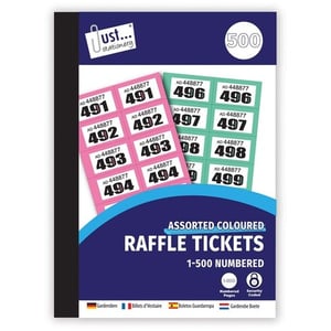 A book that says 1-500 cloakroom and raffle tickets.