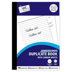a book that says ' duplicate book with carbon sheets ' on it