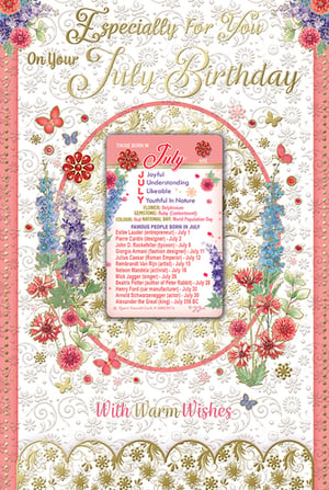 a card that says ' especially for you on your july birthday '
