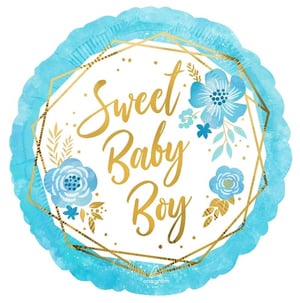 a blue and gold balloon that says sweet baby boy