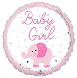 Welcome a precious new arrival with our delightful 17" Baby Girl Elephant foil balloon! This charming round balloon features an adorable pink elephant, complete with sweet polka dot details, set against a soft white background sprinkled with subtle grey dots. The elegant pink script proudly announces "Baby Girl," making it the perfect choice for baby showers, gender reveal parties, or as a thoughtful gift for new parents. Supplied by Anagram Europe Ltd. in convenient single packs, this high-quality balloon is a must-have for celebrating life's happiest moments. Its heartwarming design is sure to be a favourite!