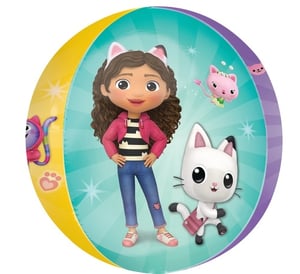 a balloon with a girl and a cat on it