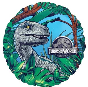 a jurassic world balloon with a dinosaur on it