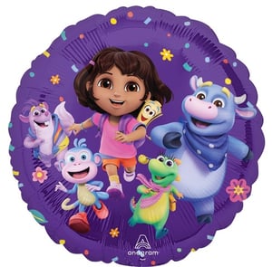 a purple balloon with dora and her friends on it