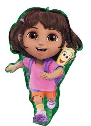 a dora the explorer balloon has an anagram logo on it