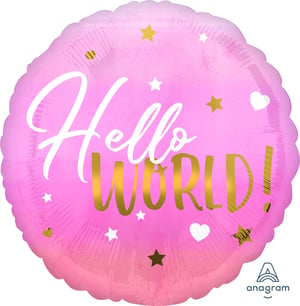 Welcome the newest little one with our delightful 17" Pink Baby Girl foil balloon from Anagram Europe Ltd. This charming round balloon features a lovely pink hue, beautifully adorned with the celebratory message 'Hello WORLD!' in elegant white script and shimmering gold lettering. Scattered white hearts and a mix of gold and white stars add a touch of magic, making it an ideal choice for baby showers, gender reveals, or welcoming a newborn. Supplied individually, this eye-catching balloon is a wonderful addition to any celebratory display, sure to bring smiles to proud parents and guests alike.
