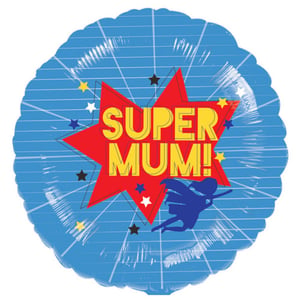 a blue balloon that says super mum on it