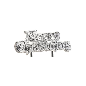 a silver merry christmas sign on a white background