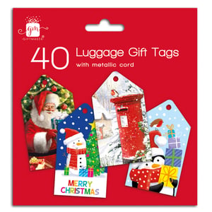 a package of luggage gift tags with metallic cord