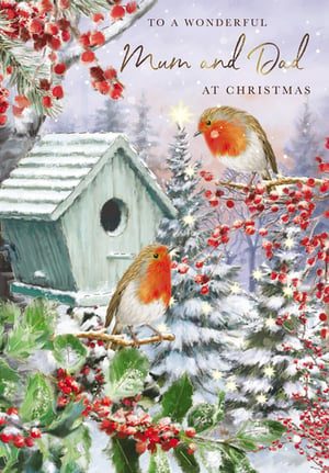 a christmas card that says to a wonderful mum and dad at christmas