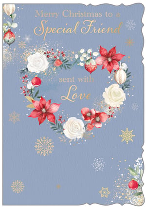 a christmas card that says merry christmas to a special friend sent with love