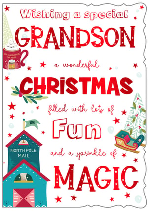 a christmas card wishing a special grandson a wonderful christmas filled with lots of fun and a sprinkle of magic