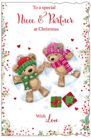 a christmas card that says to a special niece and partner at christmas with love