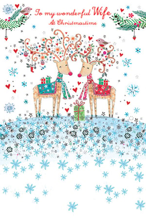 a christmas card that says to my wonderful wife at christmastime
