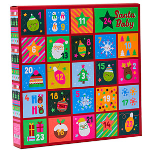 a colorful christmas advent calendar that says santa baby