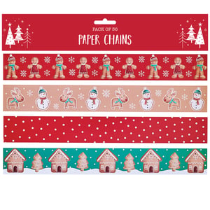 a pack of 36 paper chains with gingerbread men and snowmen on them