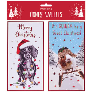 a pack of 4 money wallets that say merry christmas and it 's guinea be a great christmas