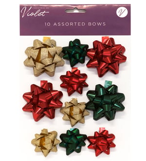 a package of 10 assorted bows by violet