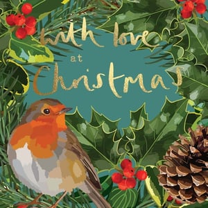 a christmas card with a bird and the words with love at christmas