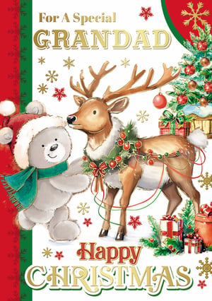 a christmas card for a special grandad with a reindeer and a teddy bear